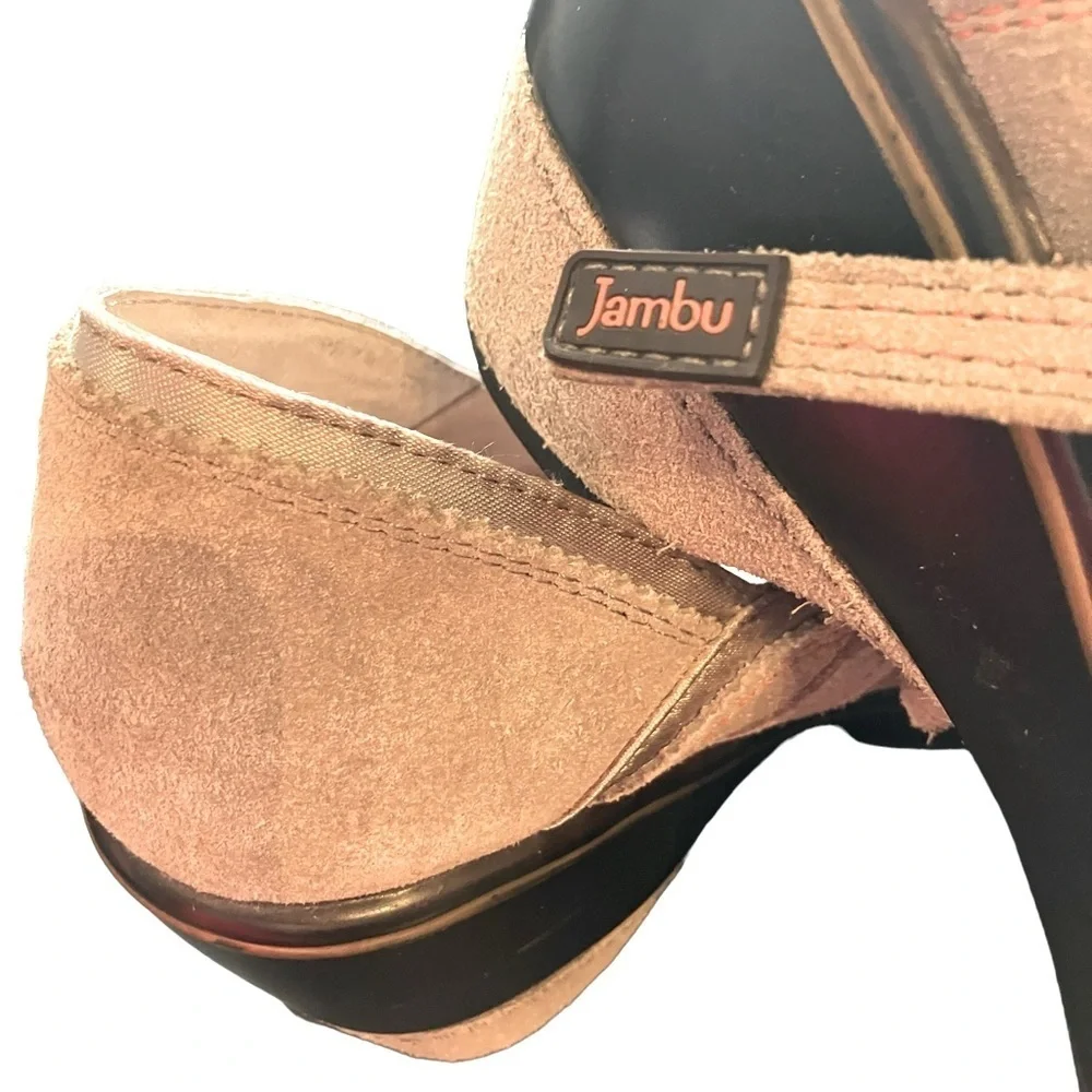Jambu Lido Encore Beige Suede Mary Jane Sport Wedge Shoe Round Toe 7.5